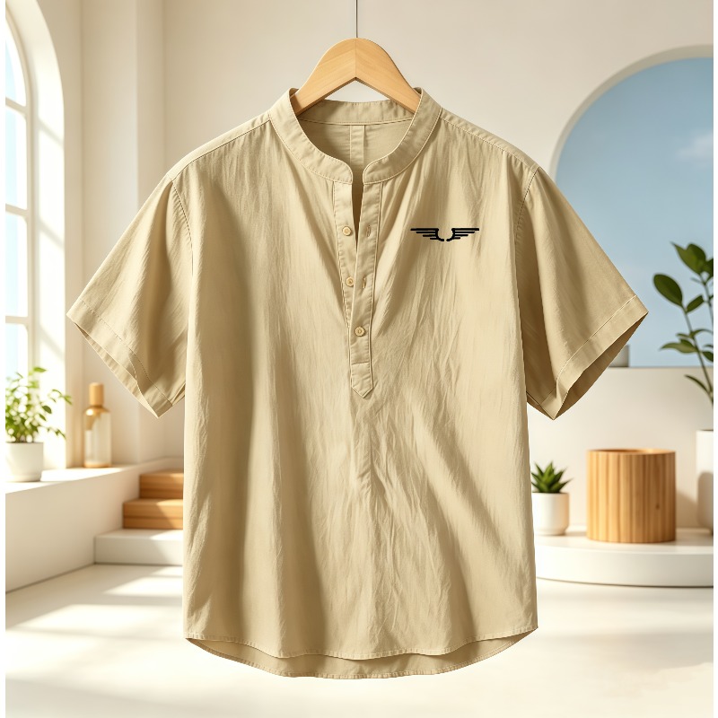 Summer Clothing Trend - Men's cotton and linen Henley collar