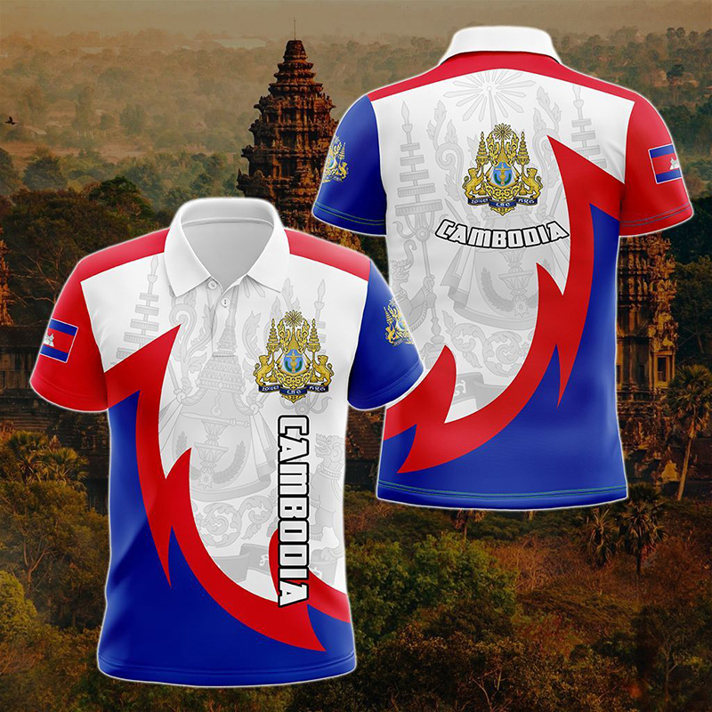 Summer Clothing Boys - Custom Name Cambodia Flag Graphic Polo