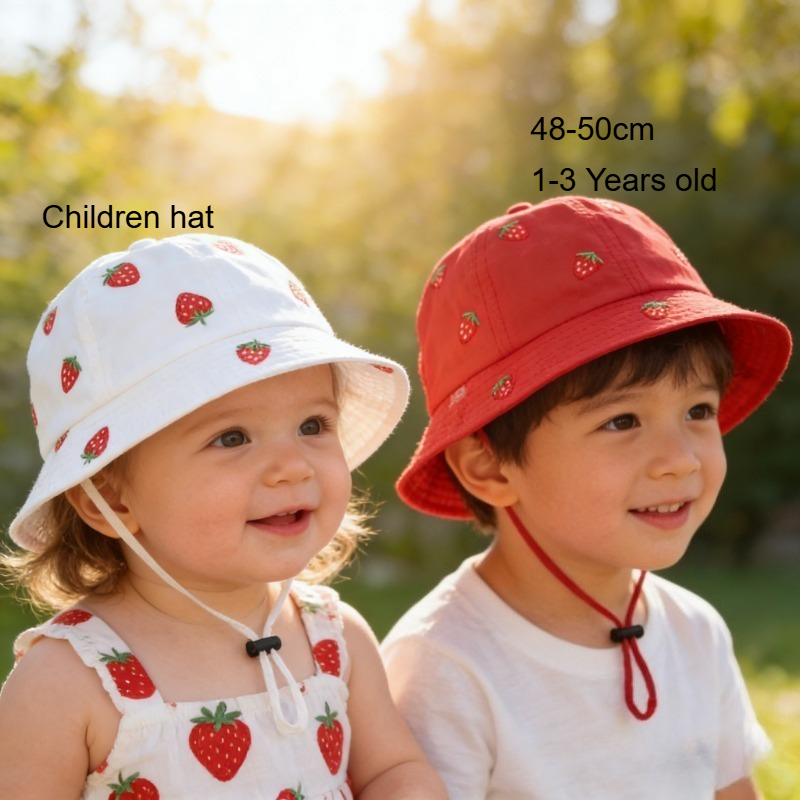 Summer Clothing Boys - Girl Fisherman Hat with Strawberry Embroidery