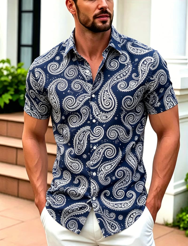 Summer Youth Clothing - Summer Retro Cashew Leaf Printed Shirt