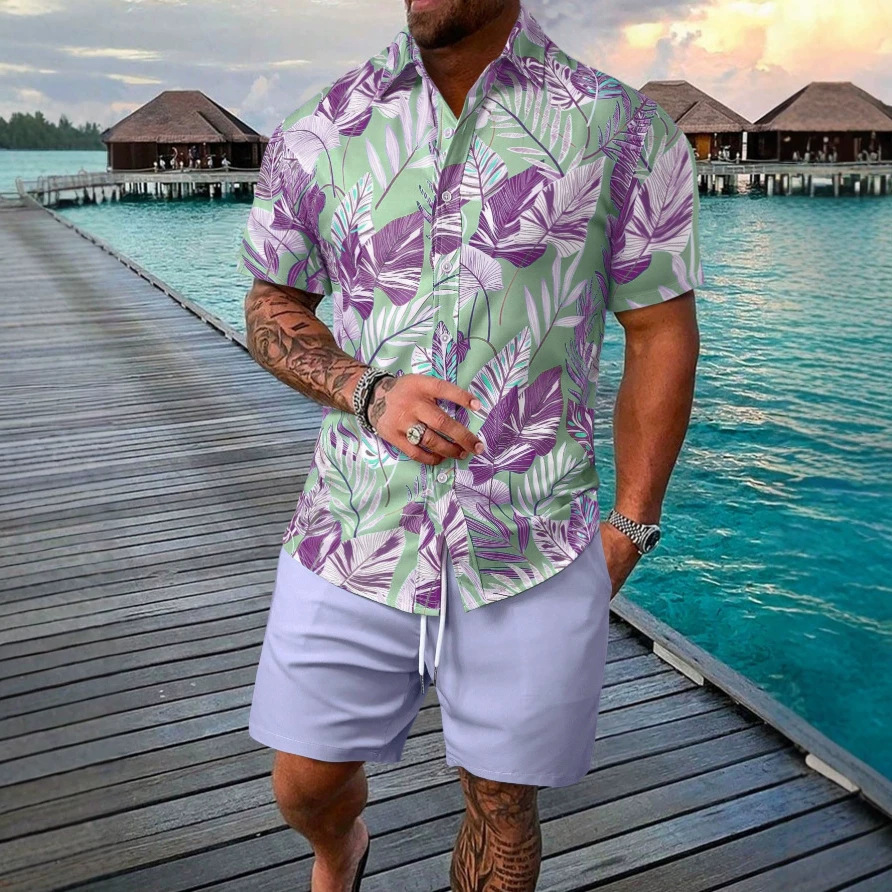 Summer Youth Clothing - Fresh Summer Plant Printed Shirt Contrasting