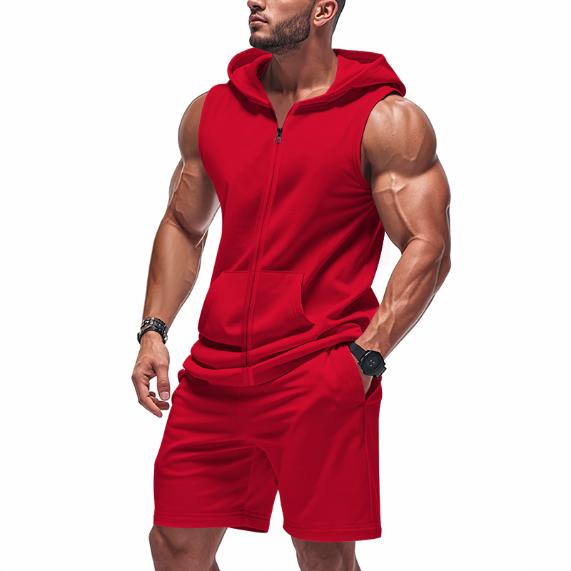 Summer Clothing Sets Men - Men's Suit Sleeveless Hoodie Two-Piece Set