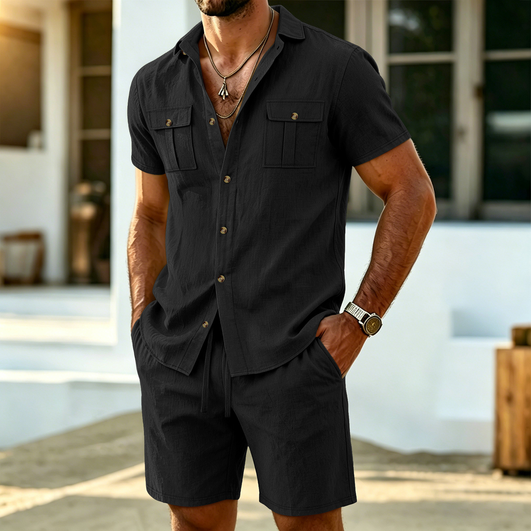 New summer men's linen outdoor - Summer Clothing Sets Men recensie en prijs