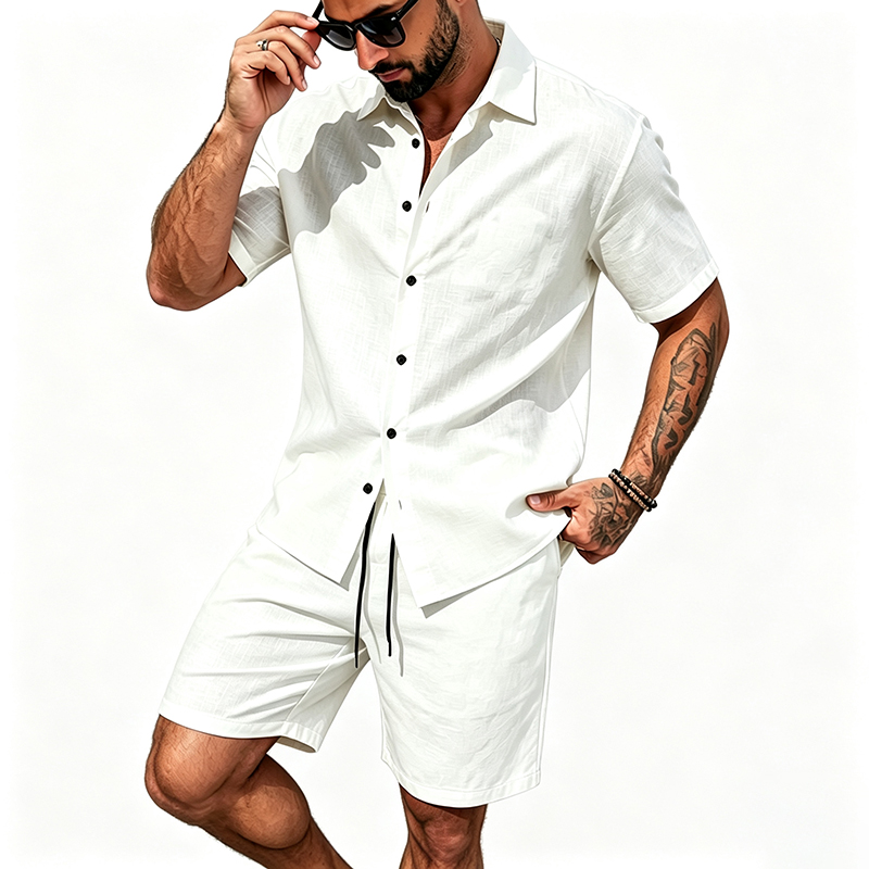 Men Linen Two Piece Outfit Sho - Summer Clothing Sets Men recensie en prijs