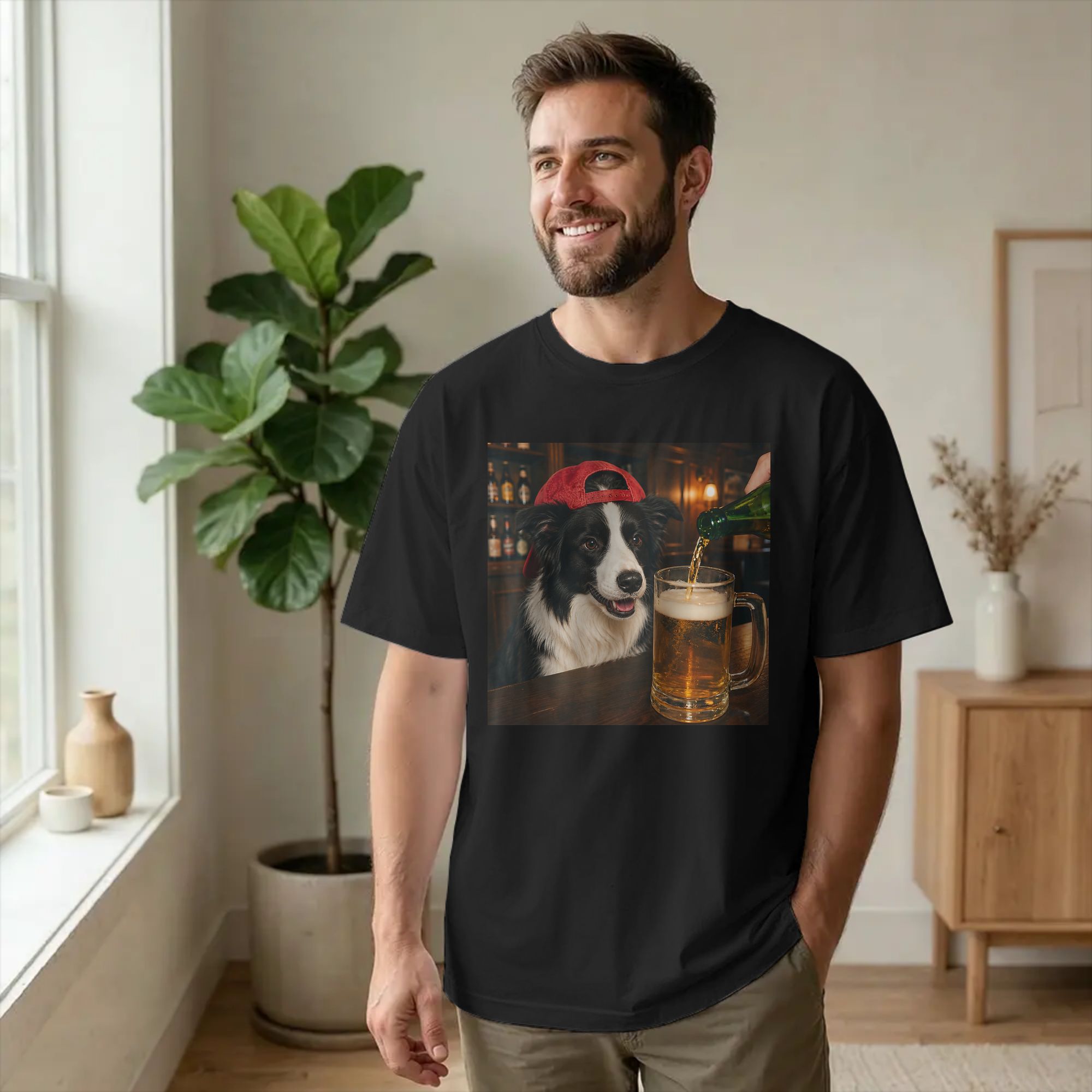 Men Border Collie Drinking Bee - Summer Clothing Ideas Men recensie en prijs