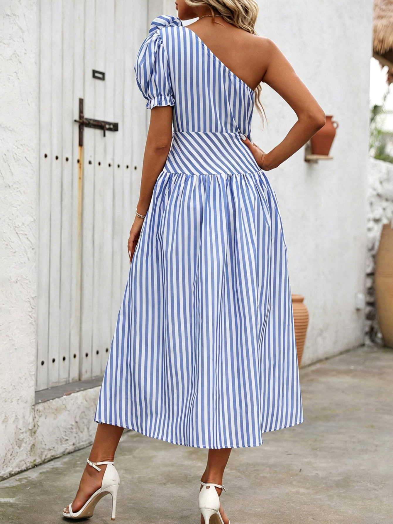 Blue White Striped One Shoulde - Sundress Midi Floral recensie en prijs