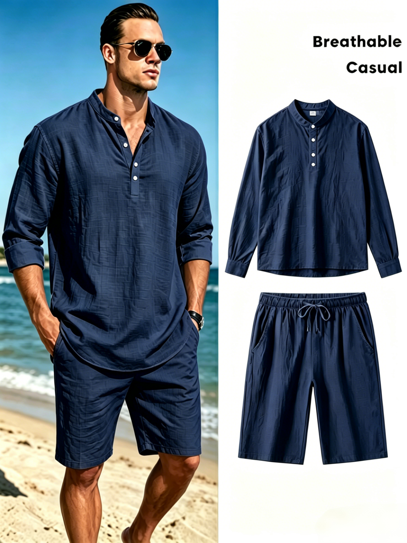 Men's Cotton Linen Henley Shir - Summer Clothing Sets Men recensie en prijs