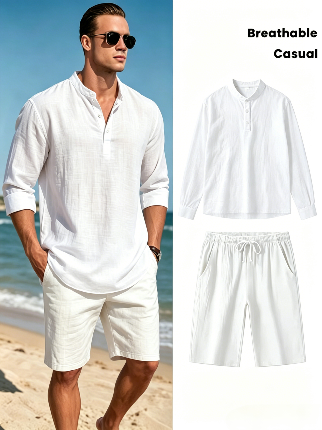 Men's Cotton Linen Henley Shir - Summer Clothing Sets Men recensie en prijs