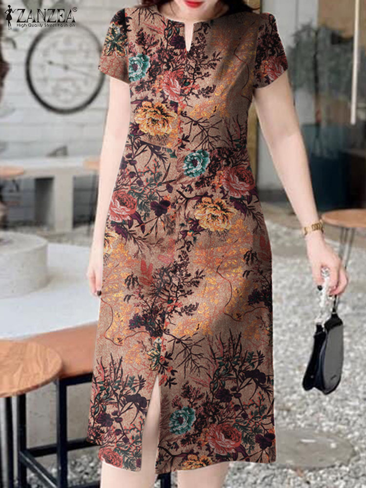 Fashion Retro Short Sleeve Rob - Sundress Midi Floral recensie en prijs
