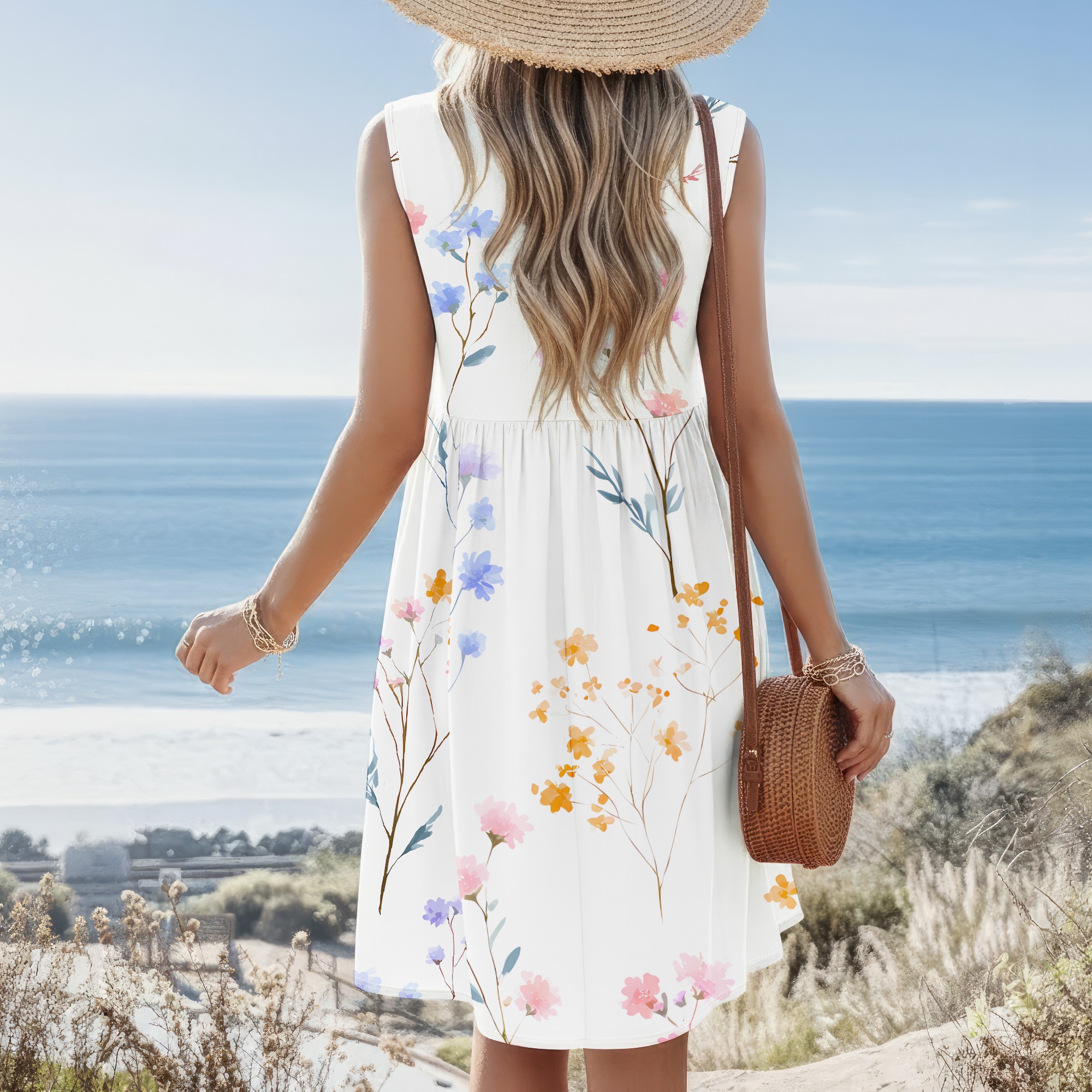 Floral Print, Sleeveless Dress - Sundress Midi Floral recensie en prijs