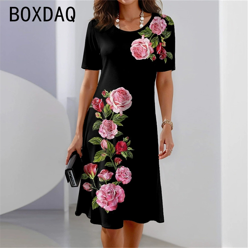 Bohemian Style Short Sleeve Ro - Sundress Midi Floral recensie en prijs