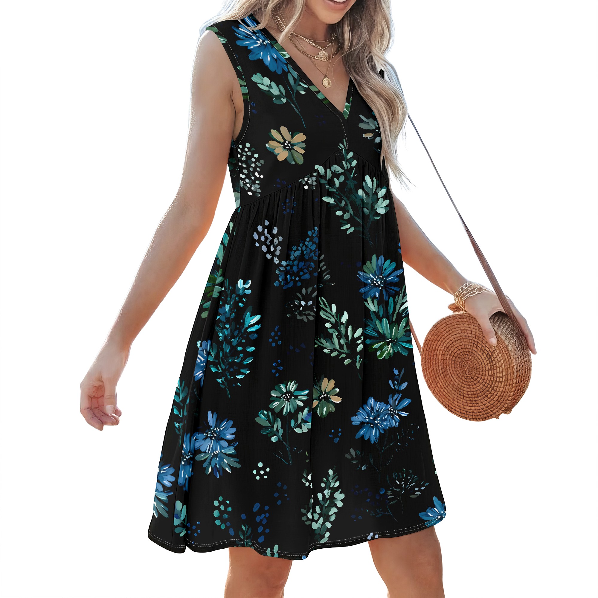 Floral Print Sleeveless V-Neck - Sundress Midi Floral recensie en prijs