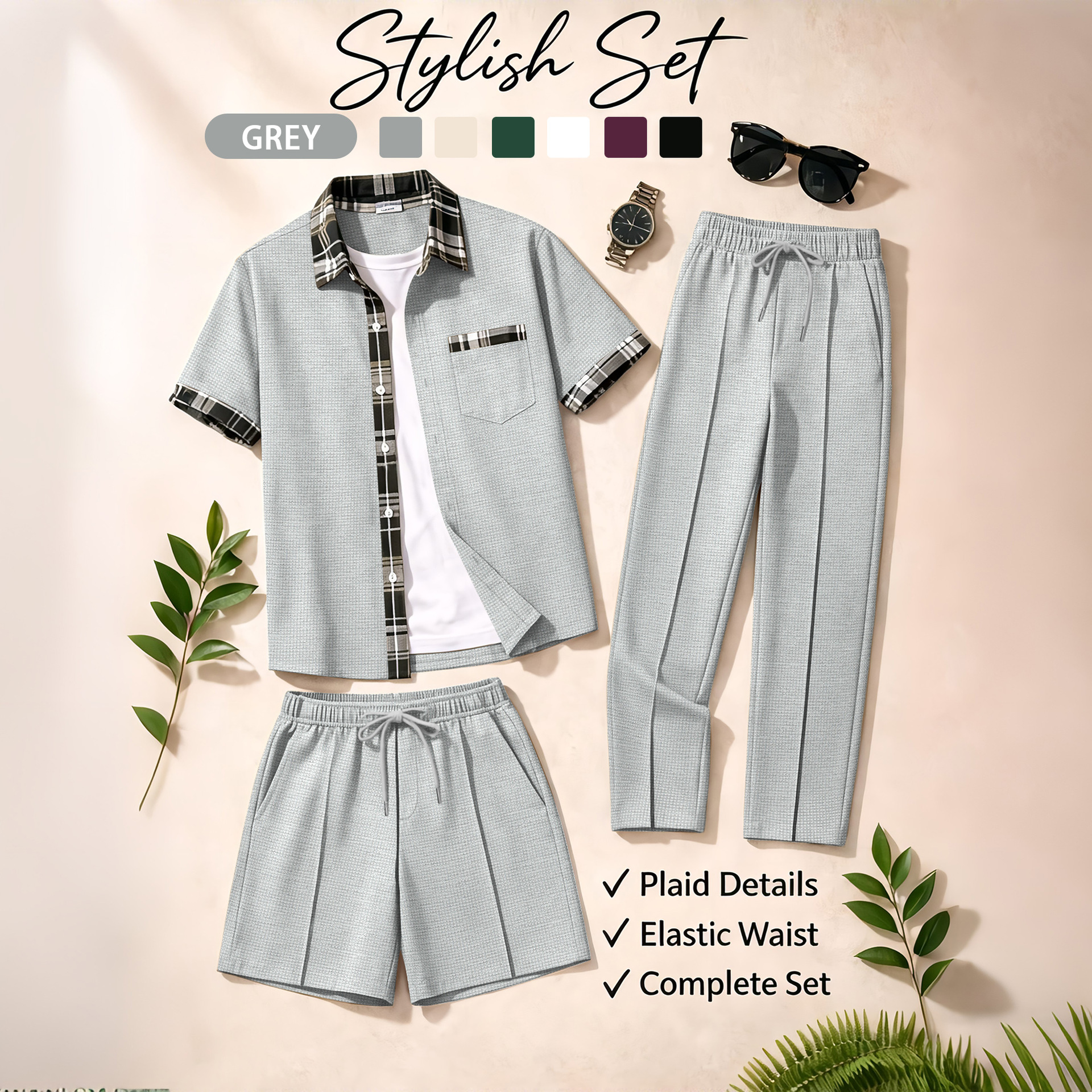 Men's 3 Piece Waffle Knit Trac - Summer Clothing Sets Men recensie en prijs