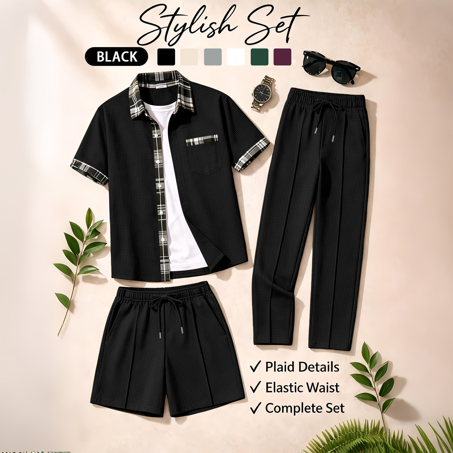Men's 3 Piece Waffle Knit Trac - Summer Clothing Sets Men recensie en prijs