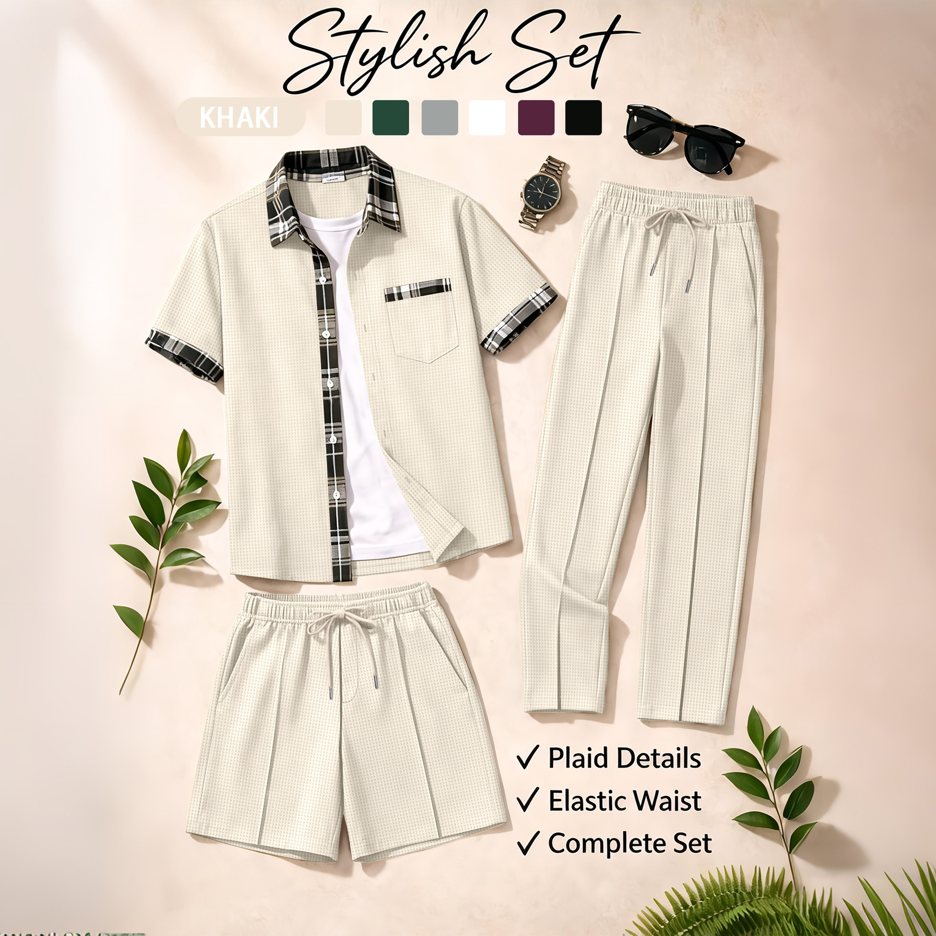 Men's 3 Piece Waffle Knit Trac - Summer Clothing Sets Men recensie en prijs