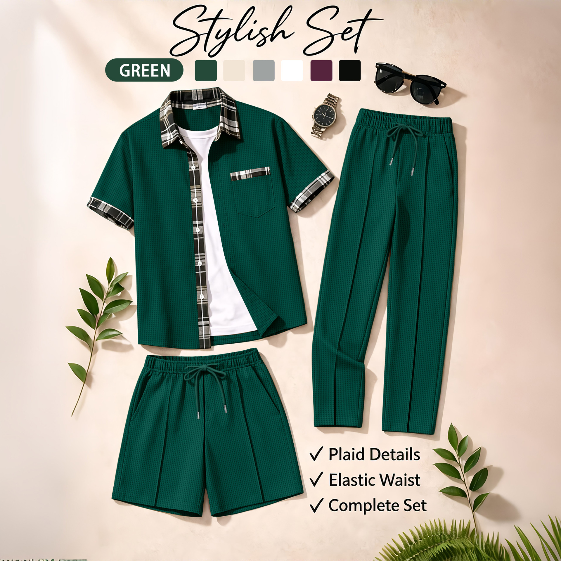 Men's 3 Piece Waffle Knit Trac - Summer Clothing Sets Men recensie en prijs