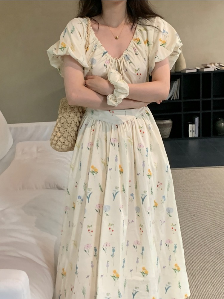 Vintage V Neck Puff Sleeve Lon - Sundress Midi Floral recensie en prijs