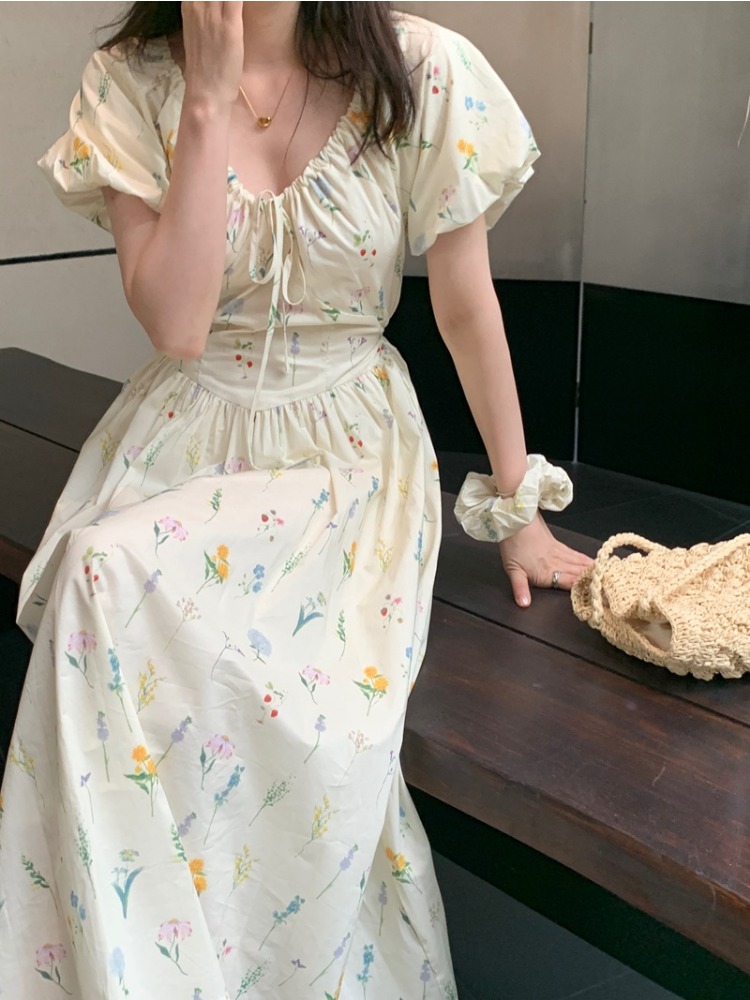 Vintage V Neck Puff Sleeve Lon - Sundress Midi Floral recensie en prijs