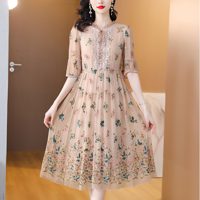 Women Floral Natural Silk Embr - Sundress Midi Floral recensie en prijs