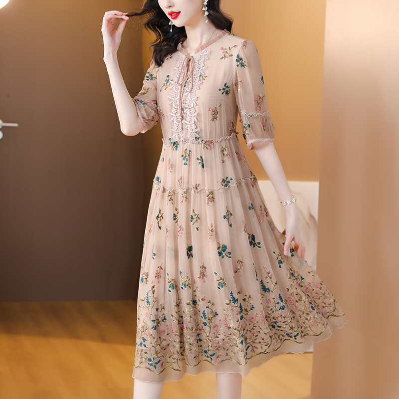 Women Floral Natural Silk Embr - Sundress Midi Floral recensie en prijs