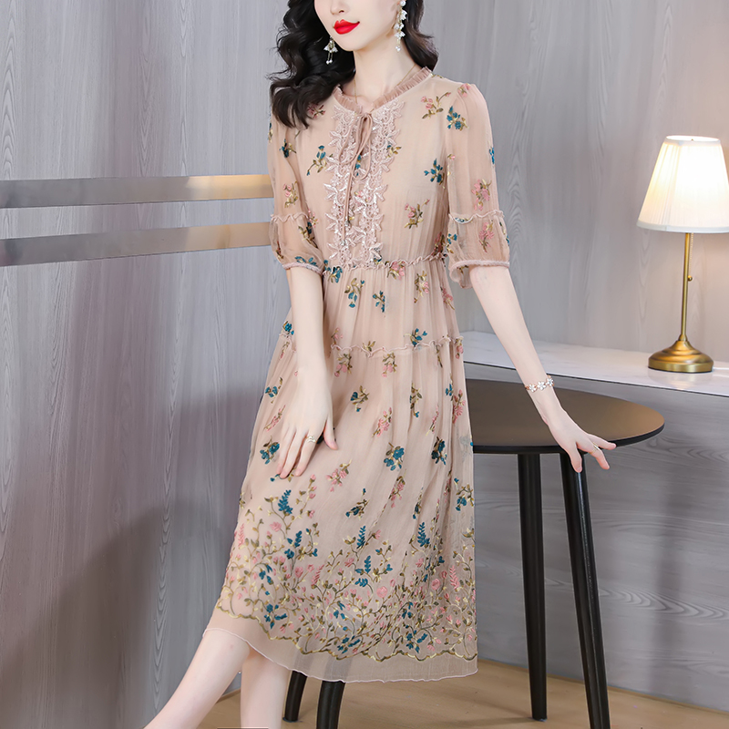 Women Floral Natural Silk Embr - Sundress Midi Floral recensie en prijs