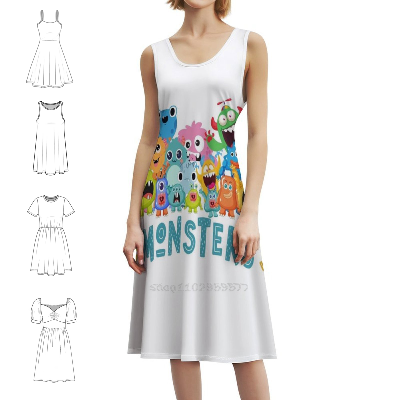 Monster Sweetheart Neckline Dr - Summer Clothing Cartoon recensie en prijs